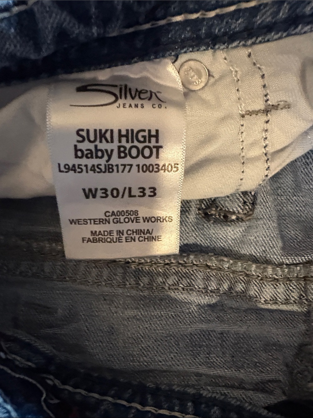 Silver Jeans Suki High Baby Boot Light Wash Denim Jeans W30 L33 Thick Stitch - Picture 3 of 5
